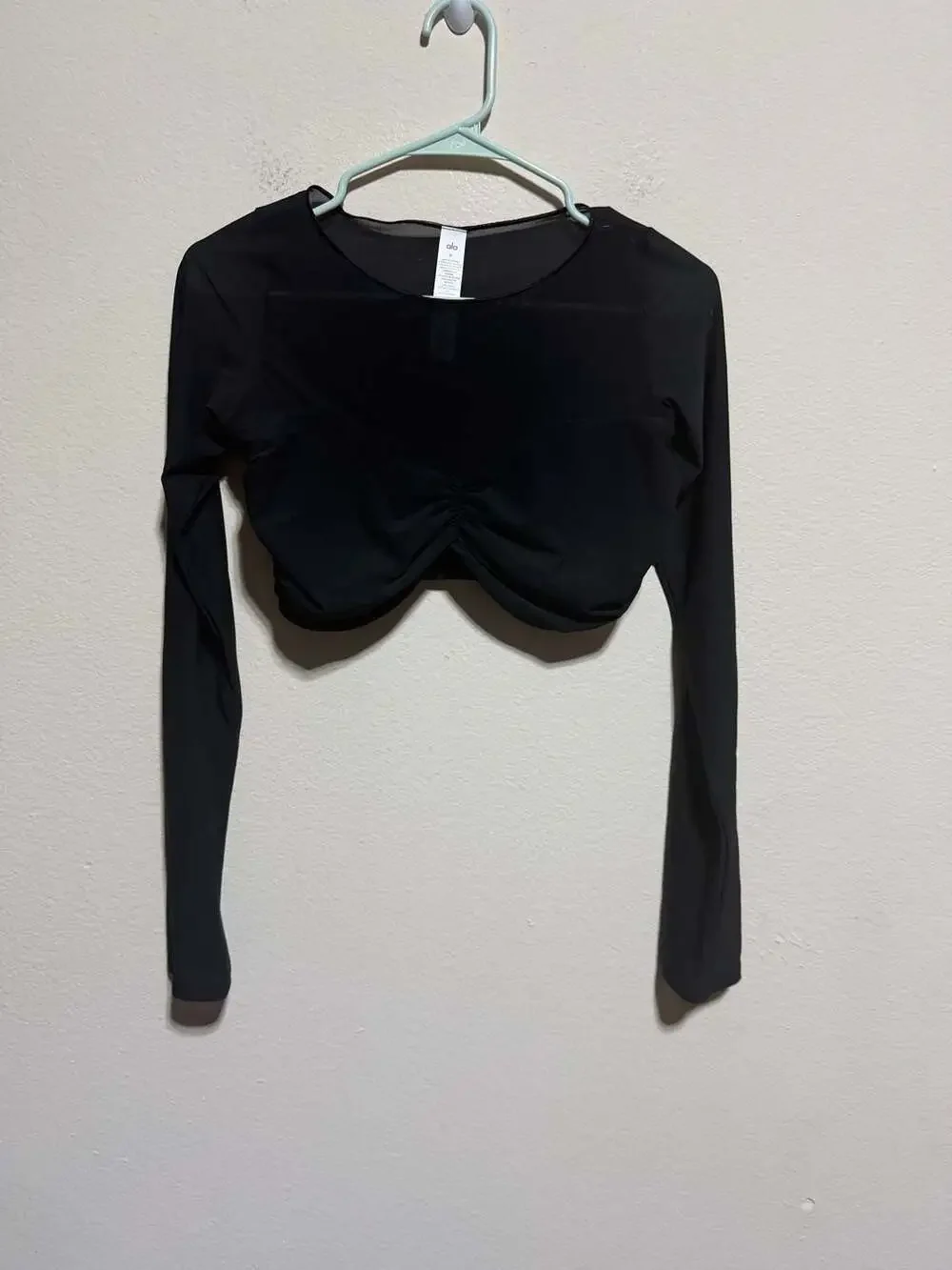 Alo Yoga Rush Long Sleeve Cropped Top with Ruched Front